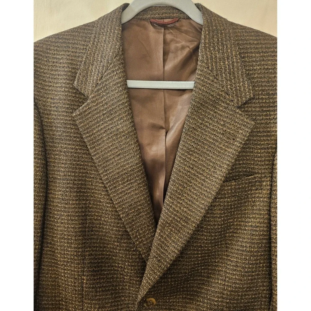 Hart Schaffner Marx Nordstrom Mens‎ Brown Micro Check Wool Blazer Sport Coat 42R